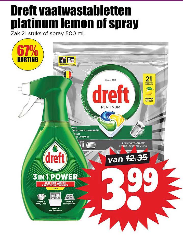 Dreft vaatwastabletten platinum lemon of spray
