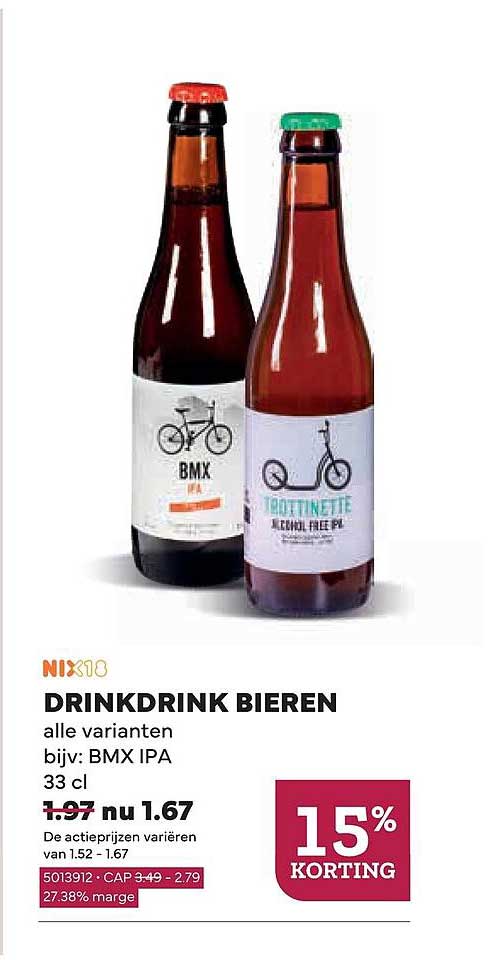 DRINKDRINK BIEREN alle varianten bijv: BMX IPA 33 cl 15% KORTING