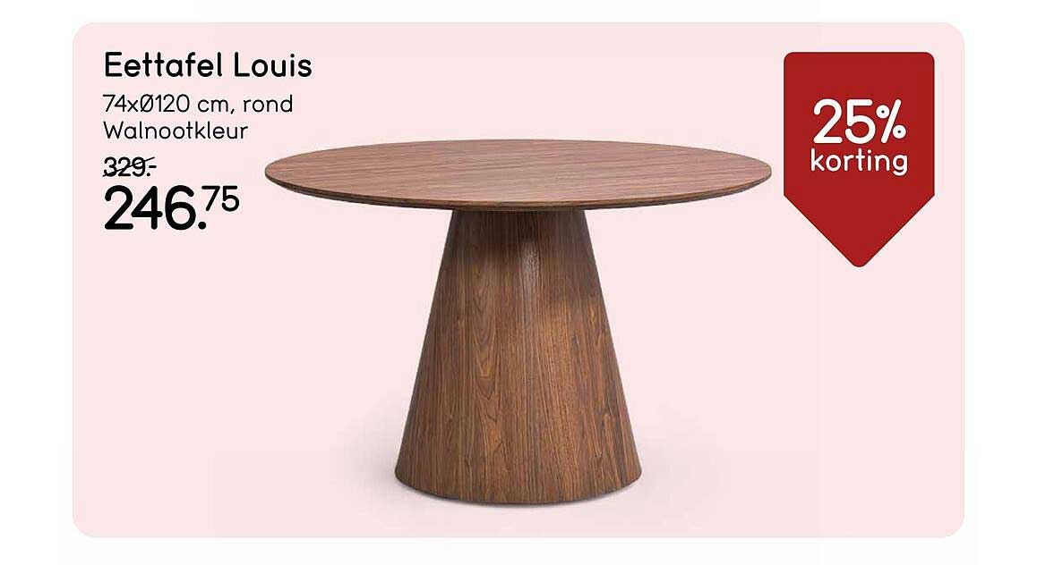 Eettafel Louis 74xØ120 cm, rond Walnootkleur 25% korting