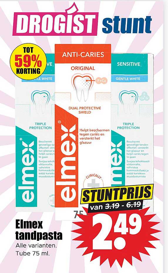 Elmex tandpasta Alle varianten. Tube 75 ml. STUNTPRIJS