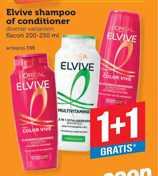 Elvive shampoo of conditioner diverse varianten flacon 200-250 ml 1+1 gratis
