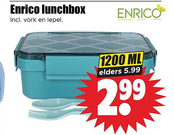 Enrico lunchbox incl. vork en lepel. 1200 ML elders 5.99