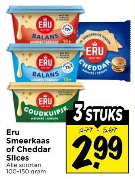 Eru Smeerkaas of Cheddar Slices 3 STUKS
