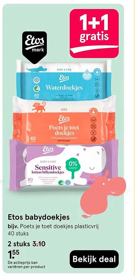 Etos babydoekjes 1+1 gratis