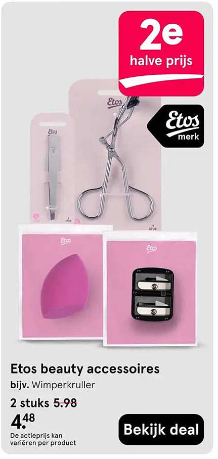 Etos beauty accessoires bijv. Wimperkruller 2e halve prijs
