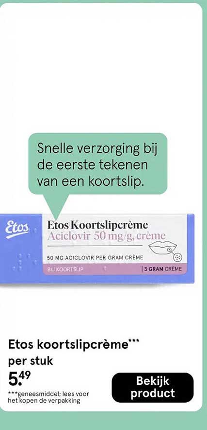 Etos koortslipcrème per stuk