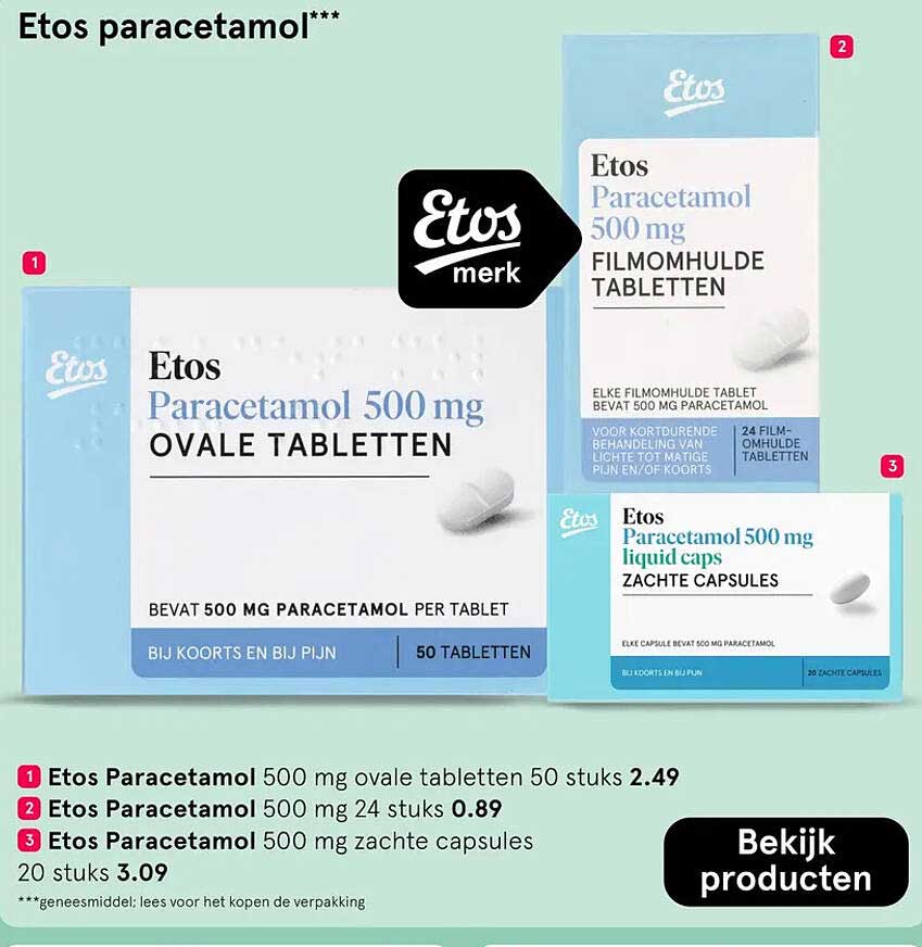 Etos Paracetamol 500 mg ovale tabletten 50 stuks