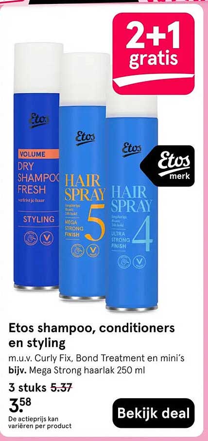 Etos shampoo, conditioners en styling 2+1 gratis