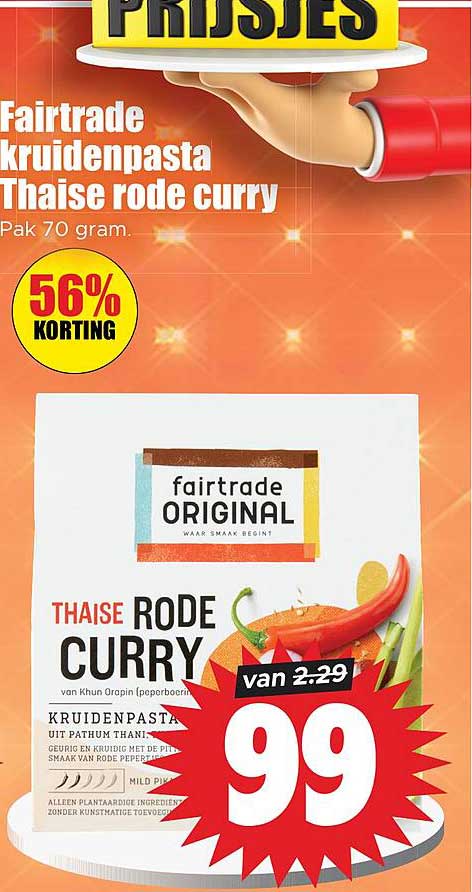 Fairtrade kruidenpasta Thaise rode curry Pak 70 gram 56% korting