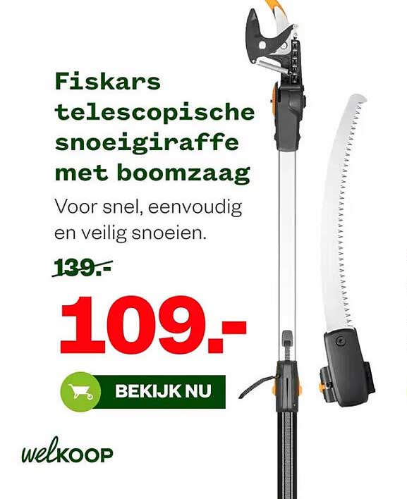 Fiskars telescopische snoeigiraffe met boomzaag