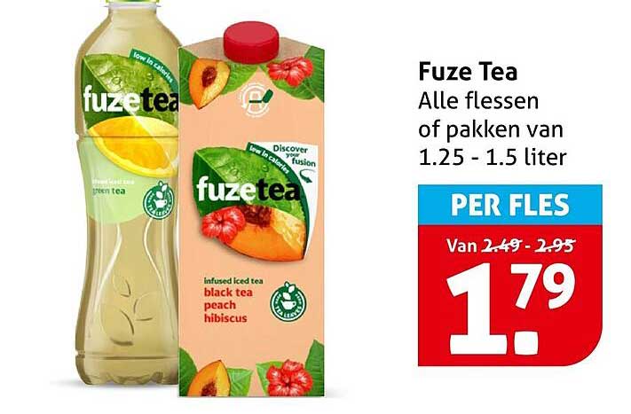 Fuze Tea Alle flessen of pakken van 1.25 - 1.5 liter PER FLES