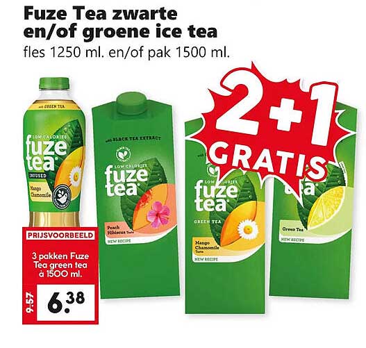 Fuze Tea zwarte en/of groene ice tea 2+1 gratis