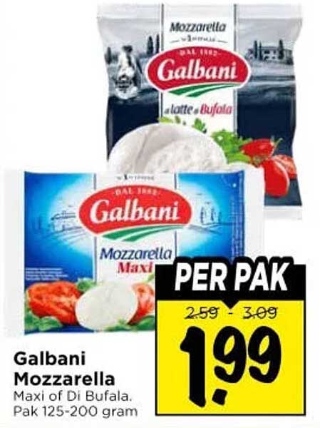 Galbani Mozzarella Maxi of Di Bufala, Pak 125-200 gram