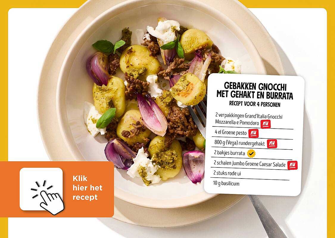 Gebakken gnocchi met gehakt en burrata