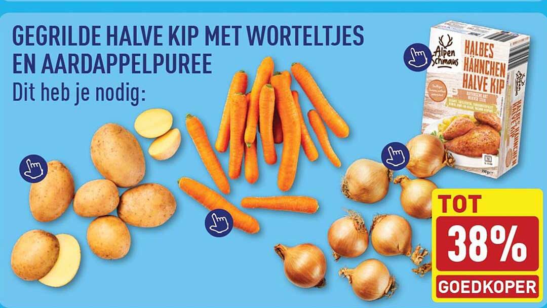 GEGRILDE HALVE KIP MET WORTELTJES EN AARDAPELPUREE