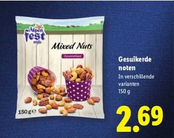 Gemengde noten Gesuikerde noten in verschillende varianten 150 g