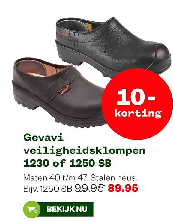 Gevavi veiligheidsklompen 1230 of 1250 SB 10- korting