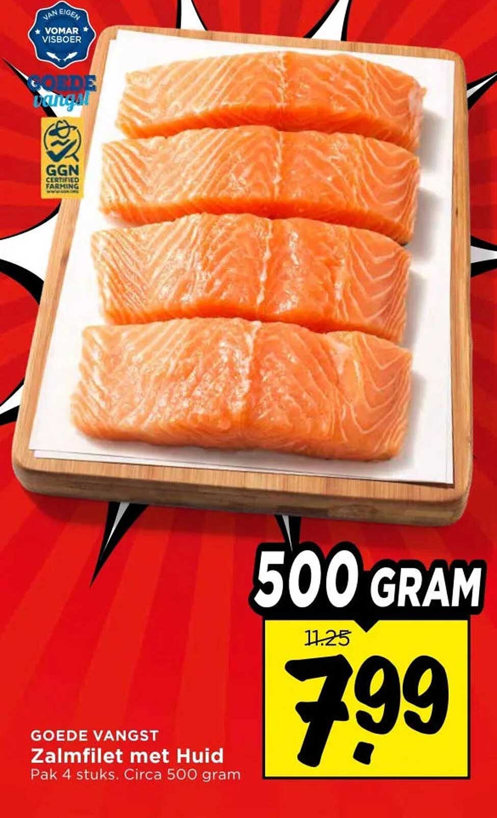 Goede Vangst Zalmfilet met Huid Pak 4 stuks. Circa 500 gram