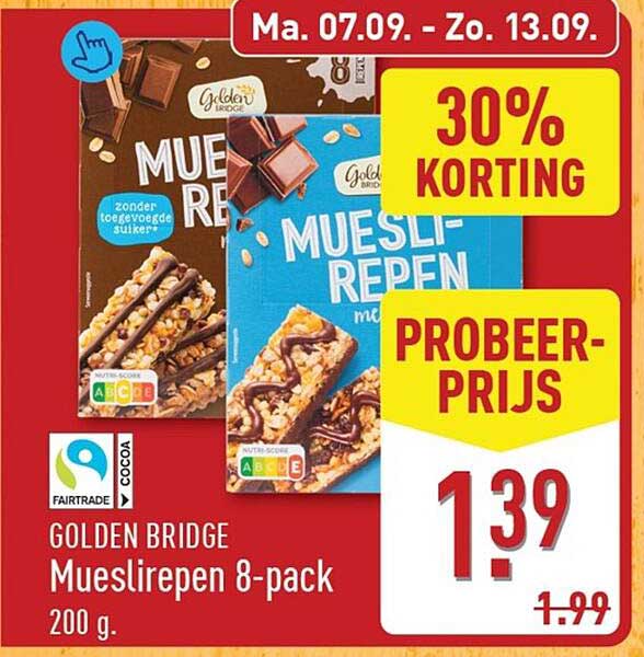 GOLDEN BRIDGE Mueslirepen 8-pack 200 g. 30% KORTING PROBEERPRIJS