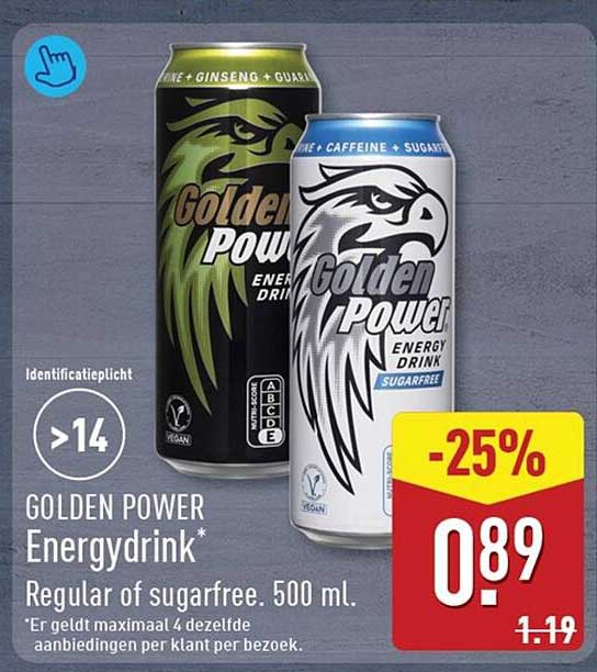 GOLDEN POWER Energydrink* Regular of sugarfree. 500 ml. -25%