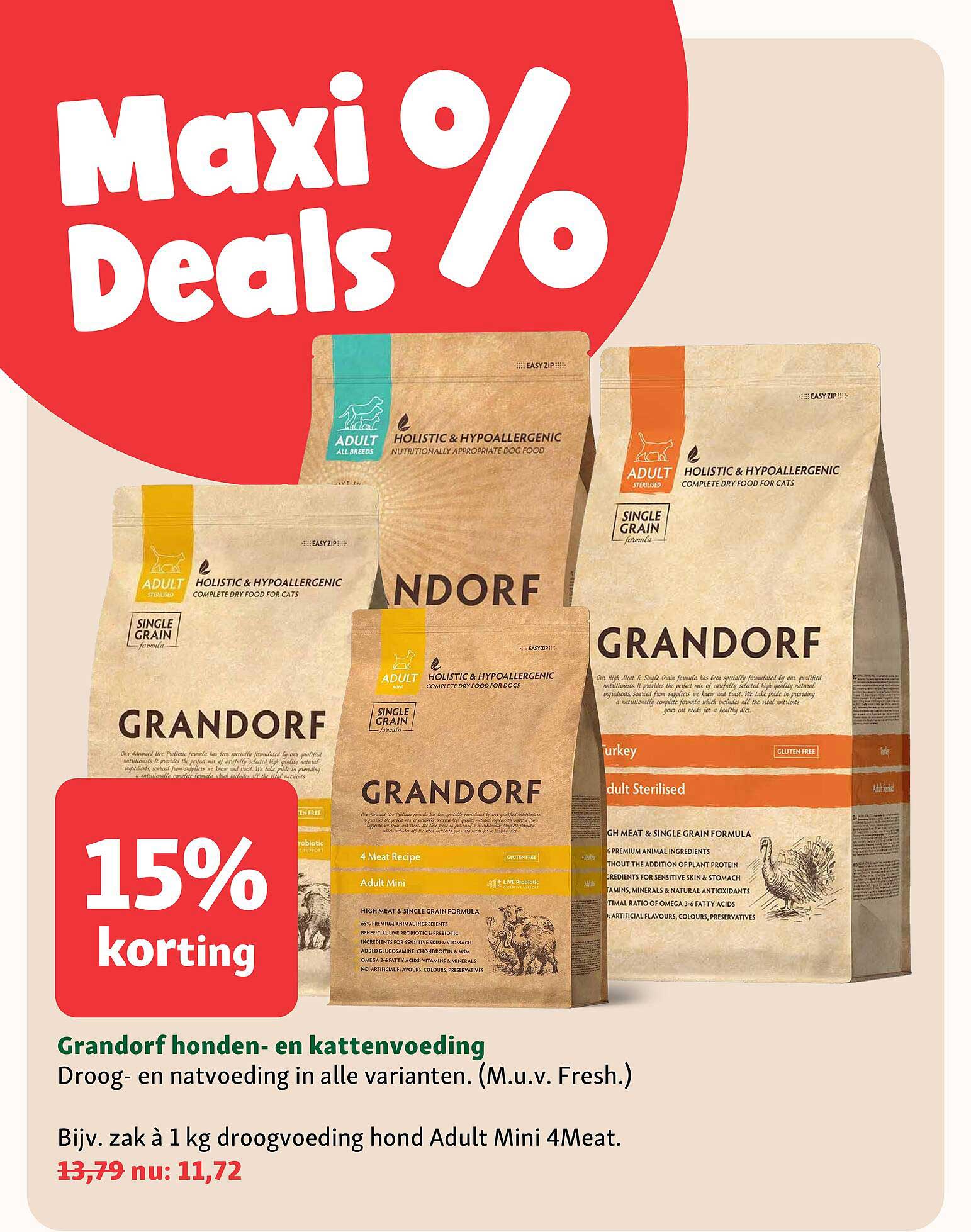 Grandorf honden- en kattenvoeding 15% korting