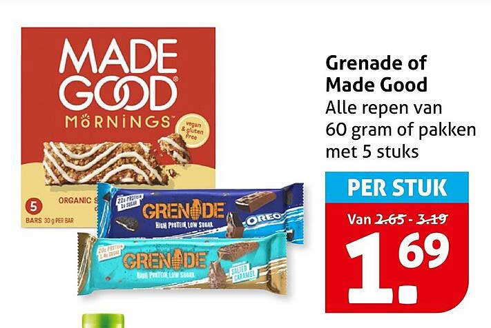 Grenade of Made Good Alle repen van 60 gram of pakken met 5 stuks PER STUK