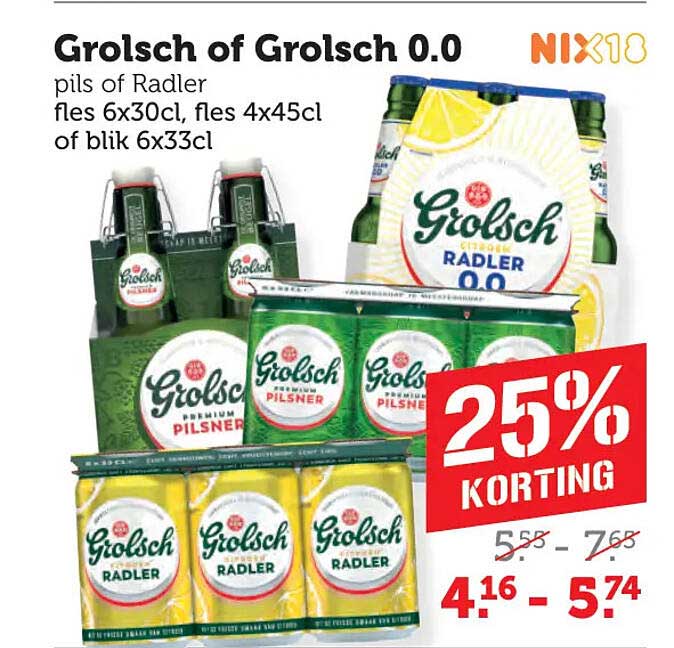 Grolsch of Grolsch 0.0 pils of Radler 25% KORTING