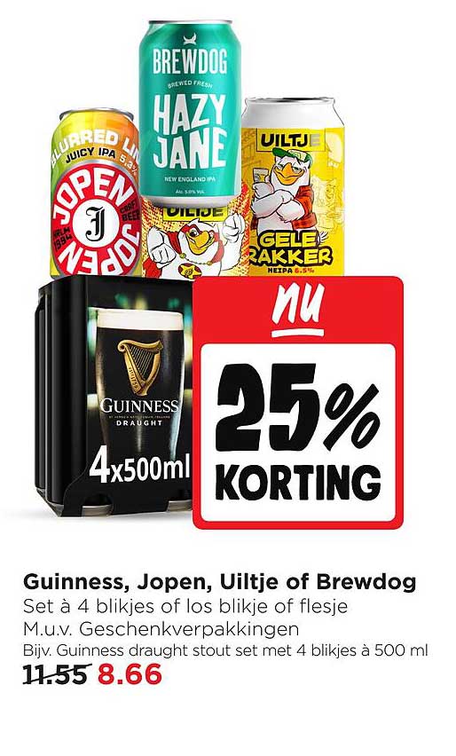 Guinness, Jopen, Uiltje of Brewdog nu 25% korting