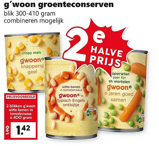 g'woon groenteconserven 2e halve prijs
