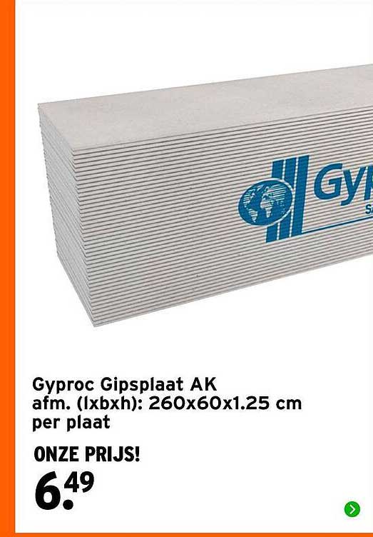 Gyproc Gipsplaat AK afm. (lxbxh): 260x60x1.25 cm per plaat