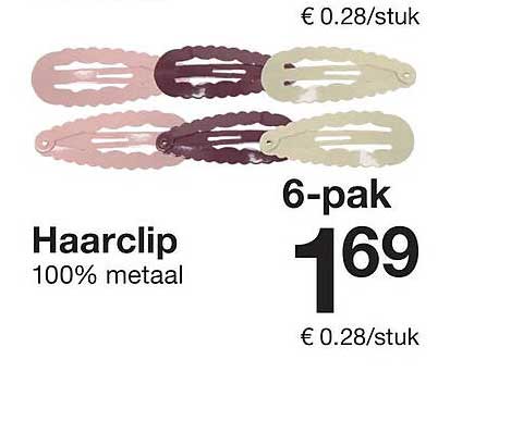 Haarclip 100% metaal 6-pak