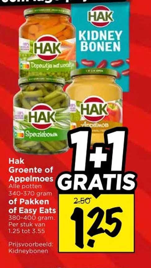 Hak Groente of Appelmoes 1+1 GRATIS