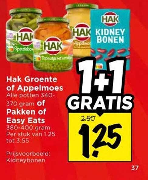 Hak Groente of Appelmoes Alle potten 340-370 gram of Pakken of Easy Eats 380-400 gram, Per stuk van 1.25 tot 3.55 1+1 GRATIS