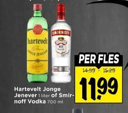 Hartevelt Jonge Jenever 1 liter of Smirnoff Vodka 700 ml PER FLES