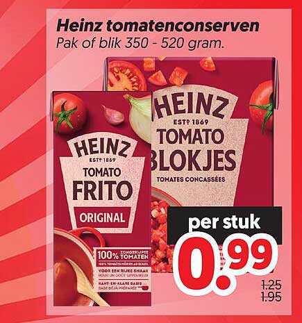 Heinz tomatenconserven Pak of blik 350 - 520 gram.