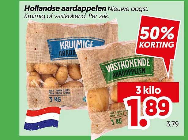 Hollandse aardappelen Nieuwe oogst. Kruidig vastkokend. Per zak.