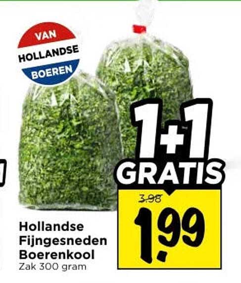 Hollandse Fijngesneden Boerenkool Zak 300 gram 1+1 GRATIS