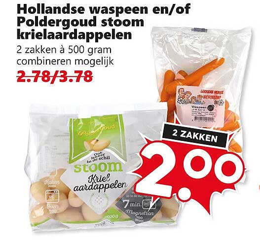 Hollandse waspeen en/of Poldergoud stoom krielaardappelen 2 zakken