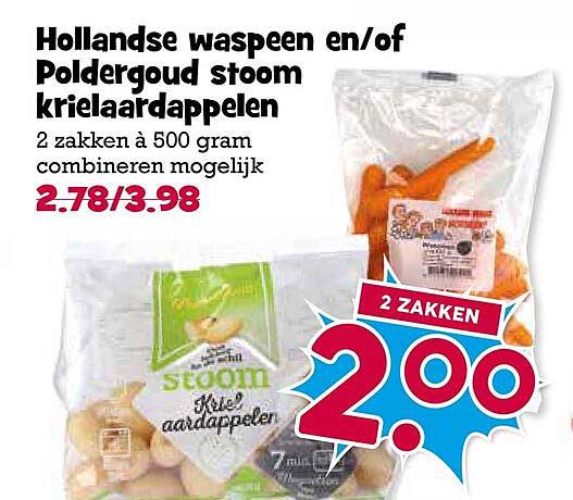 Hollandse wassen en/of Poldergoud stoom krielaardappelen 2 zakken à 500 gram combineren mogelijk
