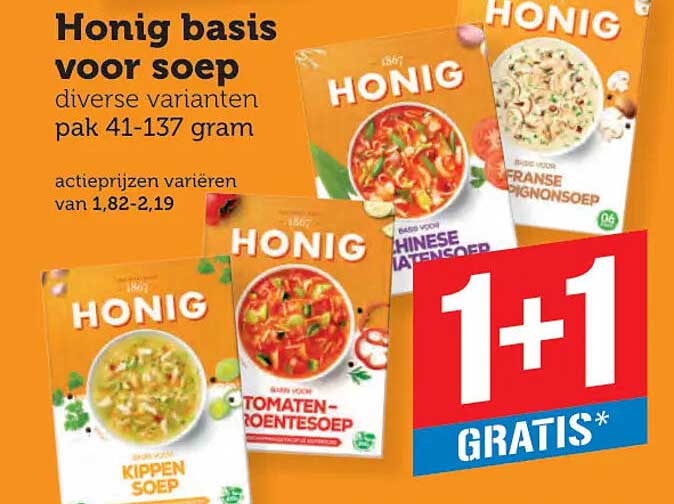 Honig basis voor soep diverse varianten pak 41-137 gram 1+1 gratis