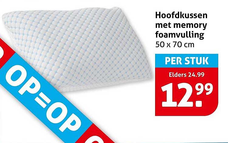 Hoofdkussen met memory foamvulling 50 x 70 cm PER STUK