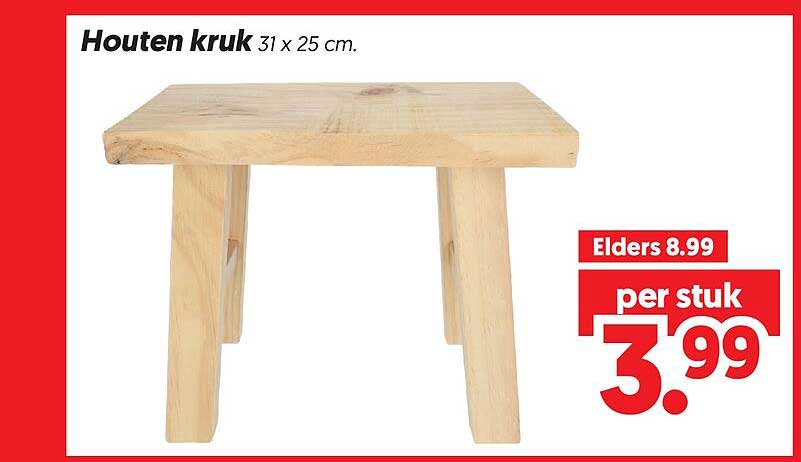 Houten kruk 31 x 25 cm.