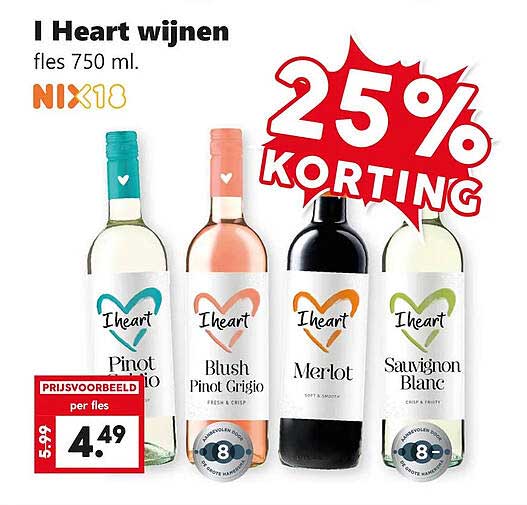 I Heart wijnen fles 750 ml. 25% KORTING