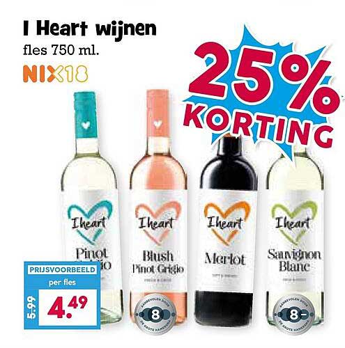 I Heart wijnen fles 750 ml. 25% KORTING