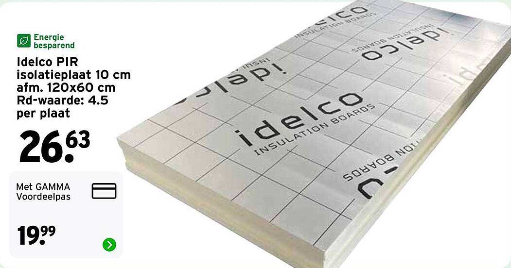 Idelco PIR isolatieplaat 10 cm afm. 120x60 cm Rd-waarde: 4.5 per plaat