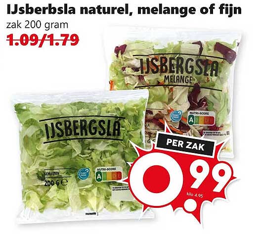 IJsbergsla naturel, melange of fijn