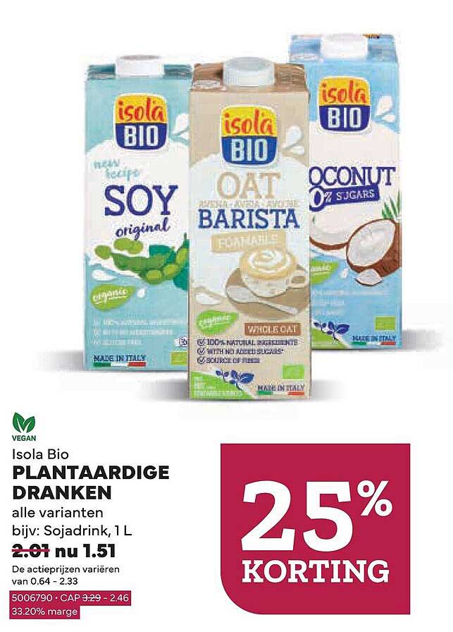 Isola Bio plantaardige dranken alle varianten 25% korting