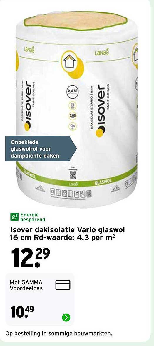 Isover dakisolatie Vario glaswol 16 cm Rd-waarde: 4.3 per m²