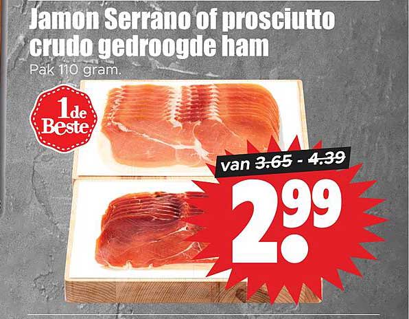 Jamon Serrano of prosciutto crudo gedroogde ham 1de Beste