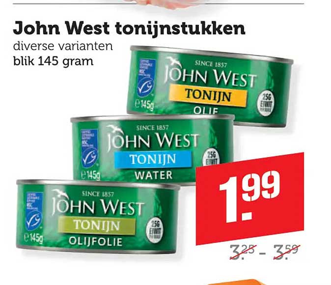 John West tonijnstukken diverse varianten blik 145 gram